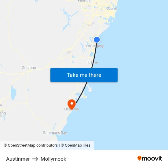 Austinmer to Mollymook map