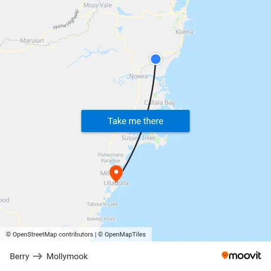 Berry to Mollymook map