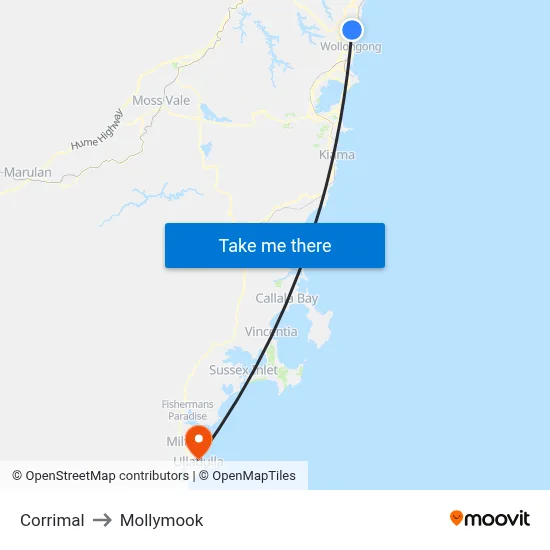 Corrimal to Mollymook map