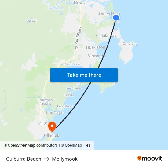 Culburra Beach to Mollymook map