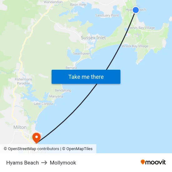 Hyams Beach to Mollymook map