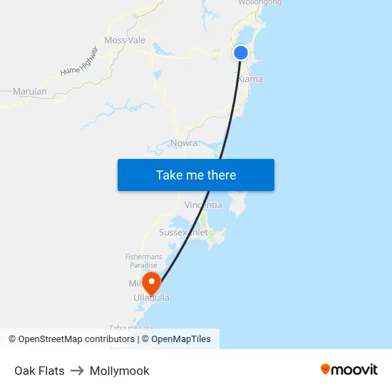 Oak Flats to Mollymook map