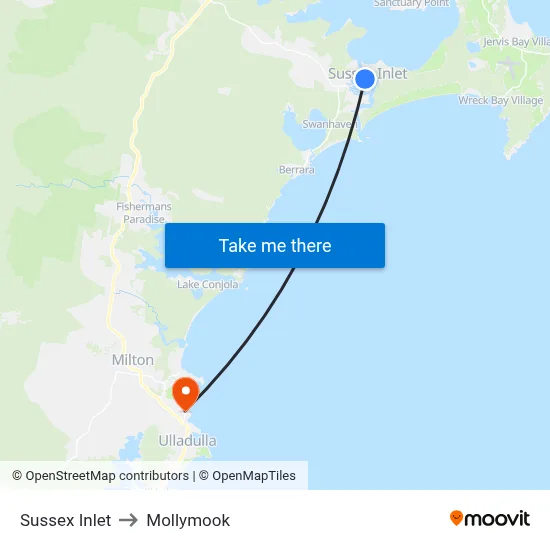 Sussex Inlet to Mollymook map