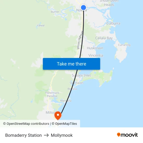 Bomaderry (Nowra) Station to Mollymook map