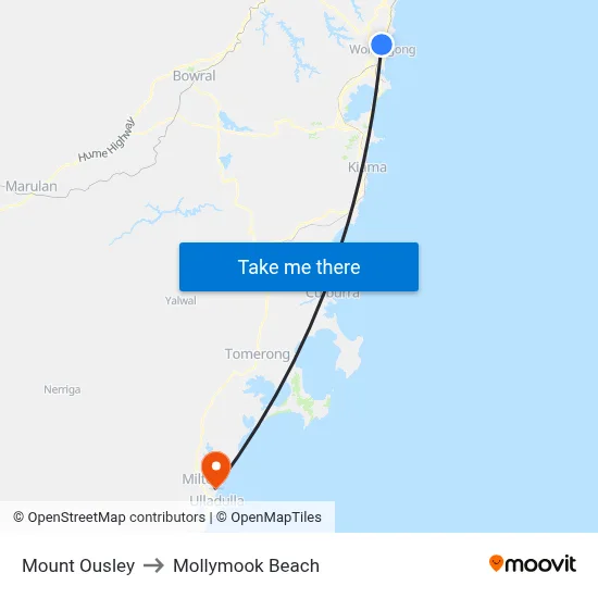 Mount Ousley to Mollymook Beach map