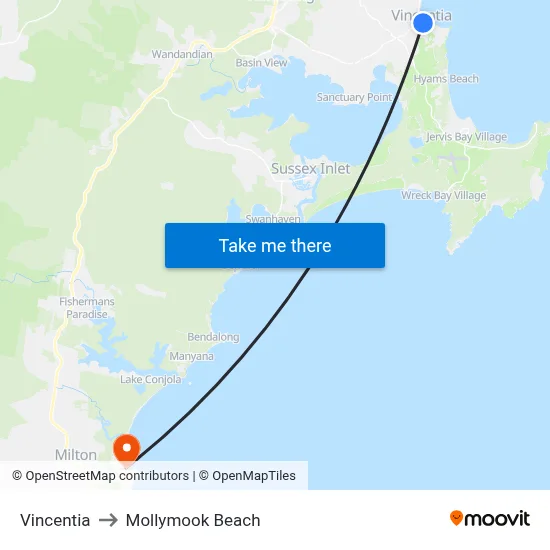 Vincentia to Mollymook Beach map