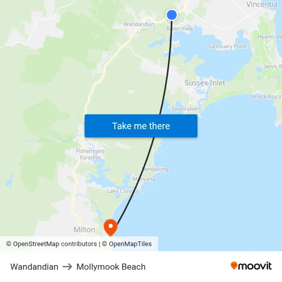 Wandandian to Mollymook Beach map