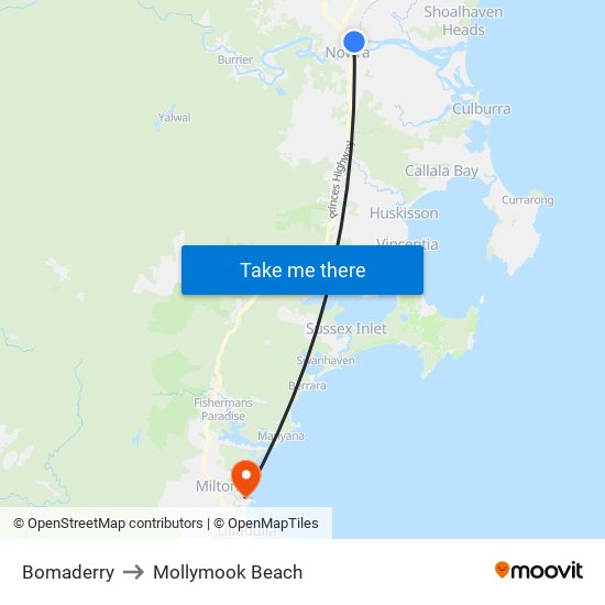 Bomaderry to Mollymook Beach map