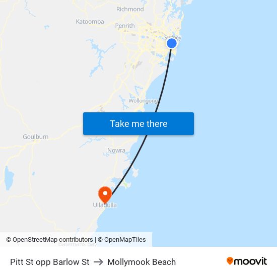 Pitt St opp Barlow St to Mollymook Beach map