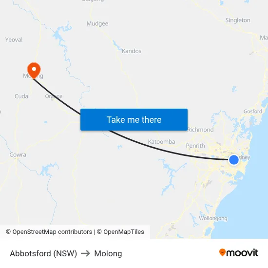 Abbotsford (NSW) to Molong map