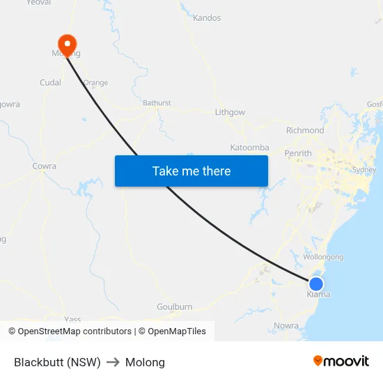 Blackbutt (NSW) to Molong map