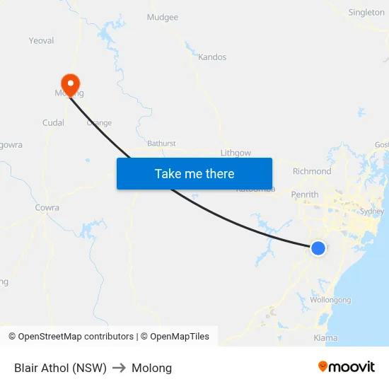 Blair Athol (NSW) to Molong map