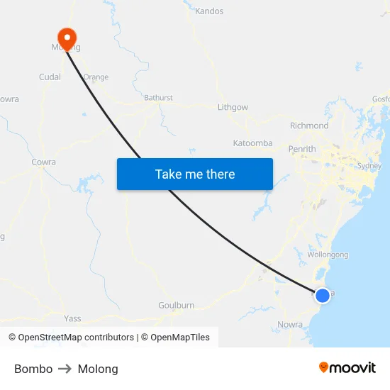 Bombo to Molong map