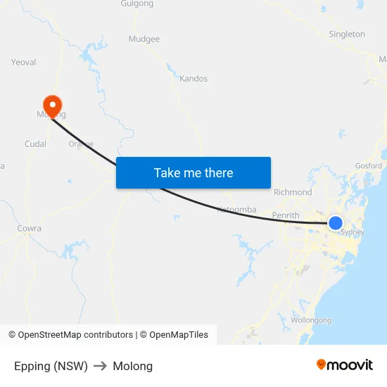 Epping (NSW) to Molong map