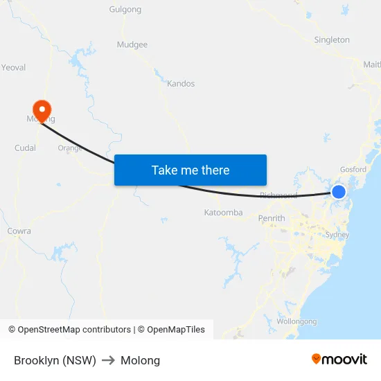 Brooklyn (NSW) to Molong map