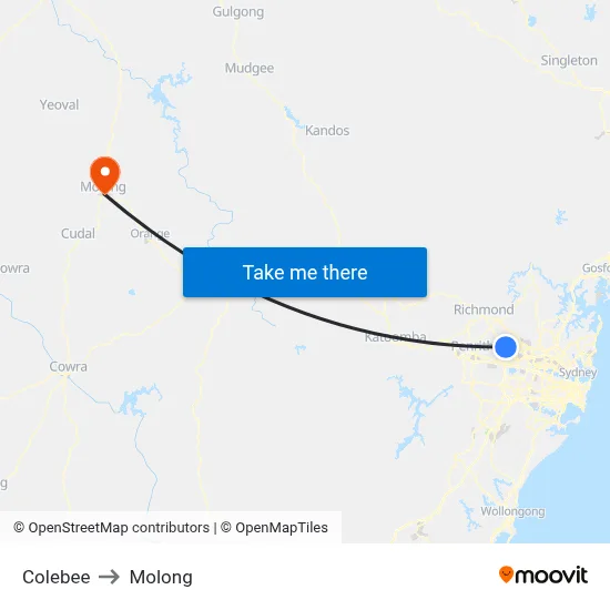 Colebee to Molong map