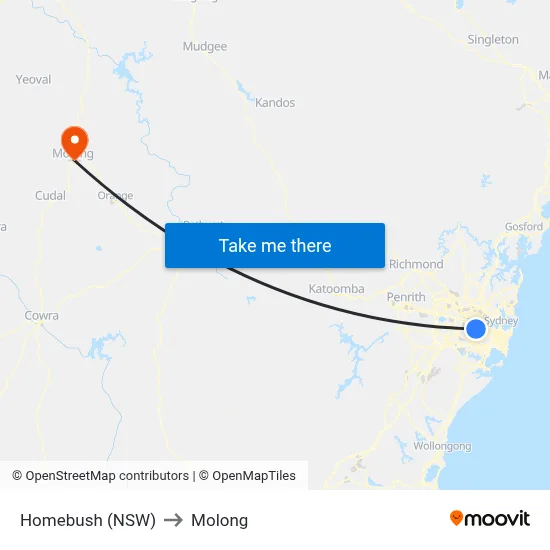 Homebush (NSW) to Molong map