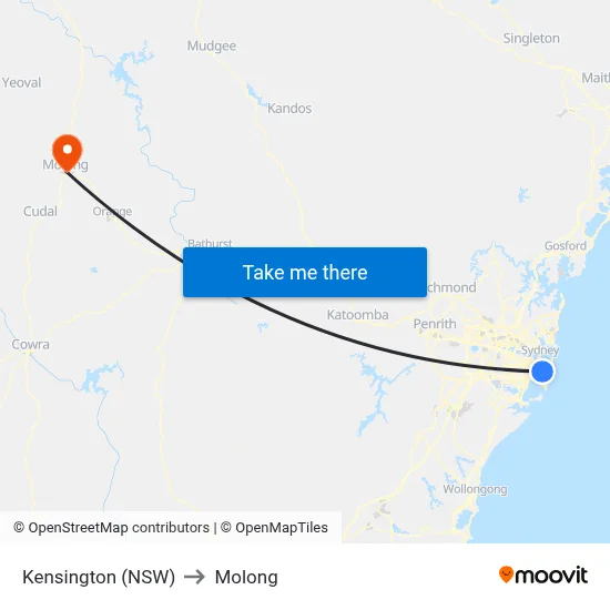Kensington (NSW) to Molong map