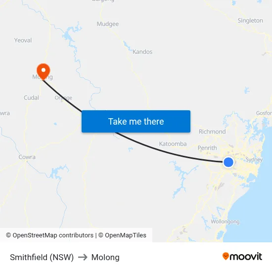 Smithfield (NSW) to Molong map