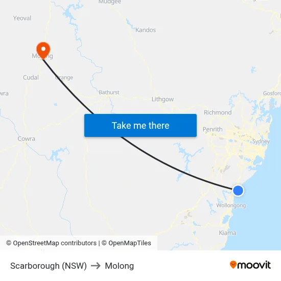 Scarborough (NSW) to Molong map