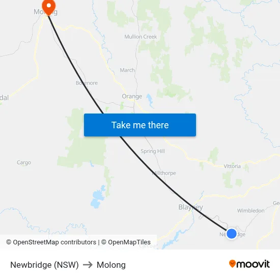Newbridge (NSW) to Molong map