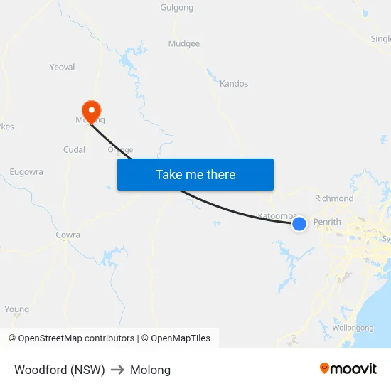 Woodford (NSW) to Molong map