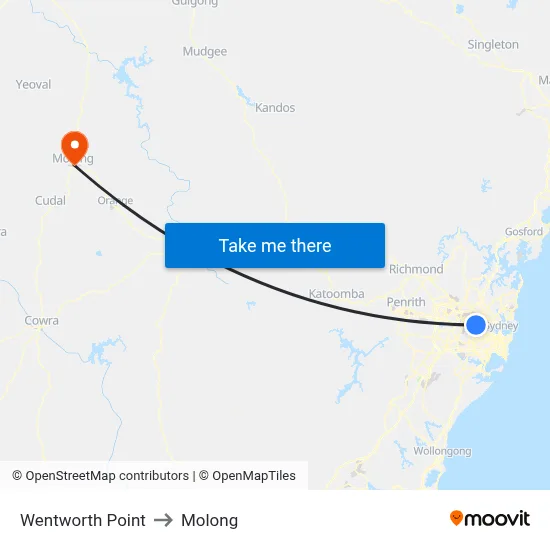 Wentworth Point to Molong map