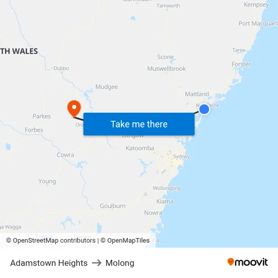 Adamstown Heights to Molong map