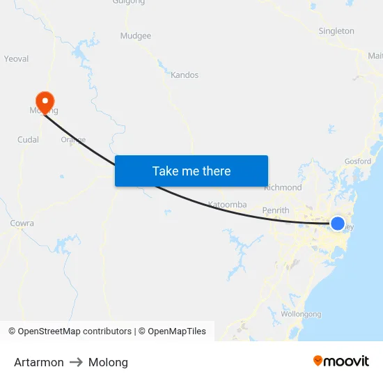Artarmon to Molong map
