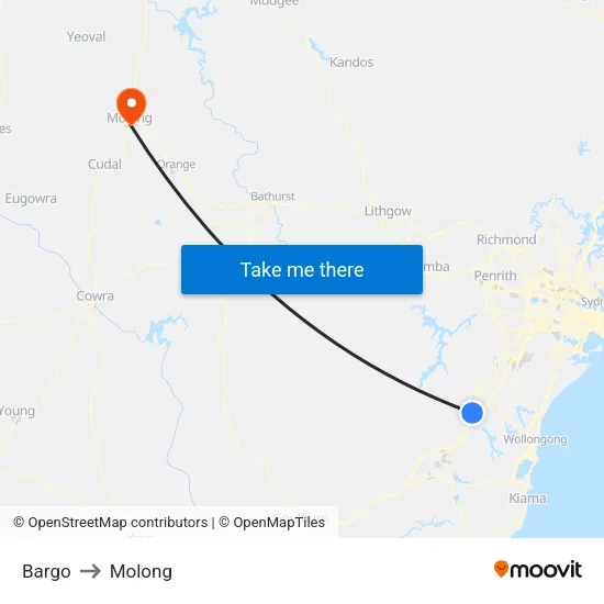 Bargo to Molong map