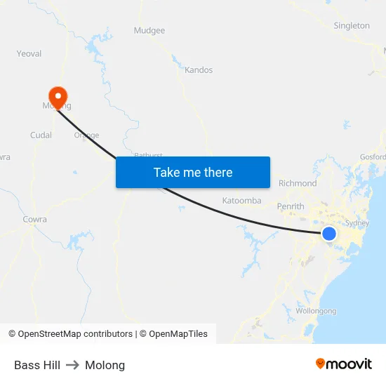 Bass Hill to Molong map