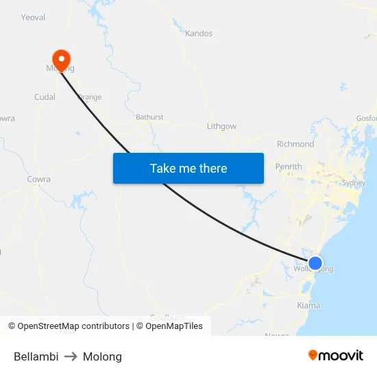 Bellambi to Molong map