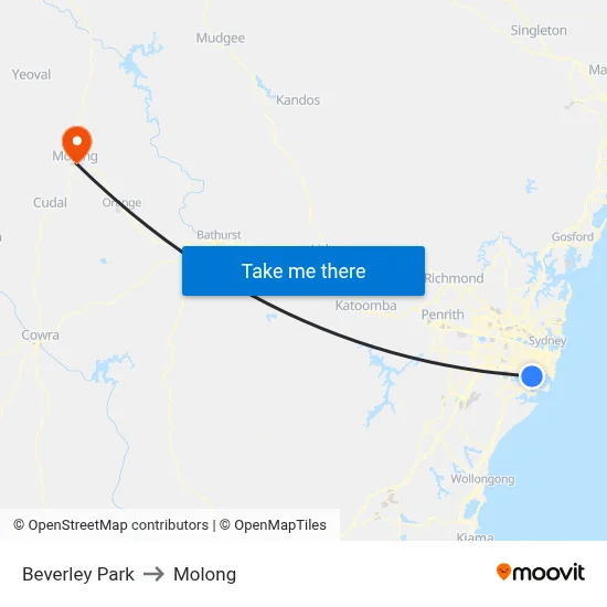 Beverley Park to Molong map