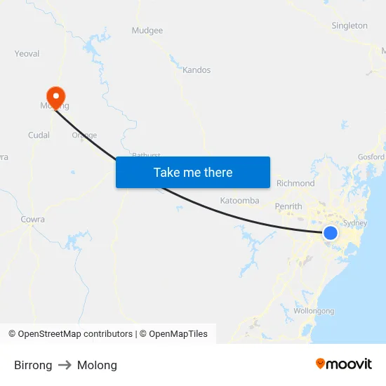 Birrong to Molong map