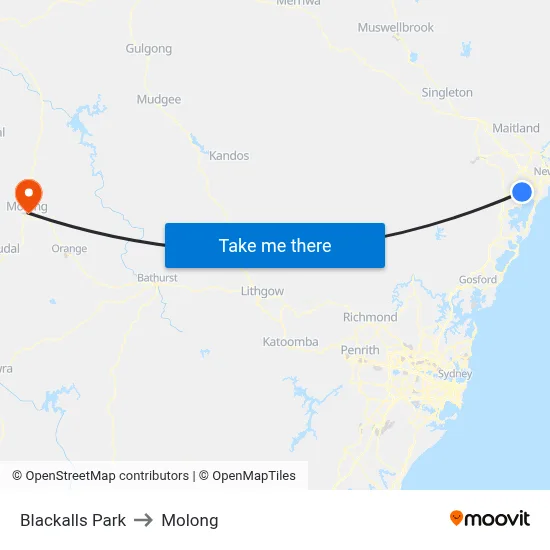 Blackalls Park to Molong map