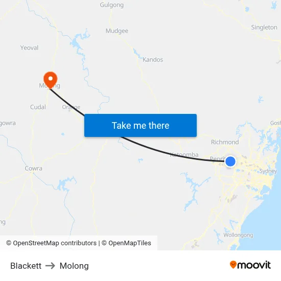 Blackett to Molong map