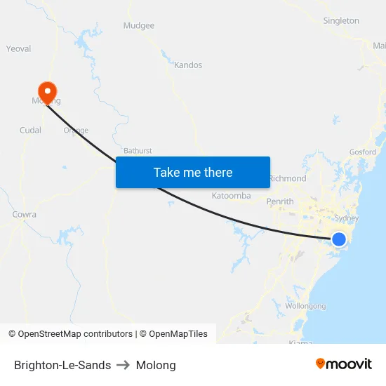 Brighton-Le-Sands to Molong map