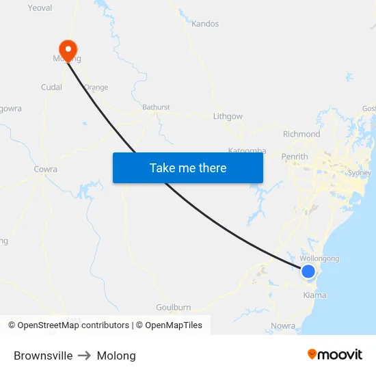 Brownsville to Molong map