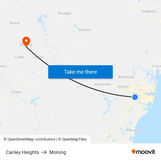Canley Heights to Molong map