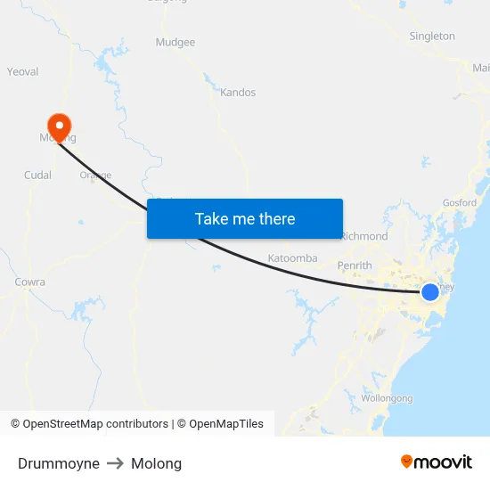 Drummoyne to Molong map