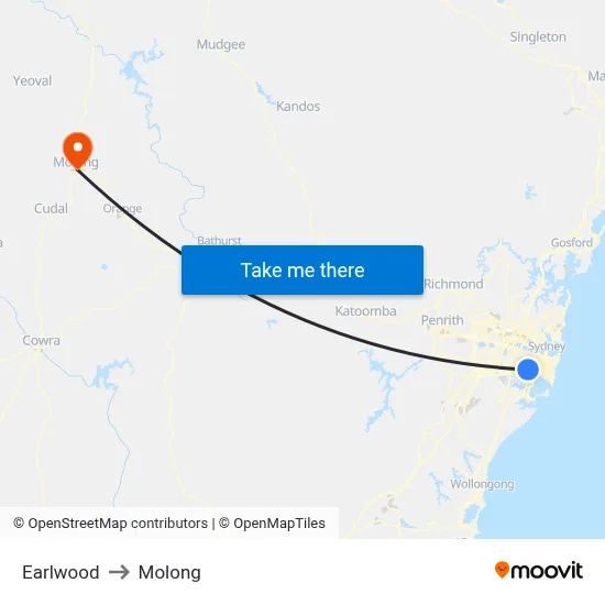 Earlwood to Molong map