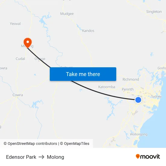 Edensor Park to Molong map