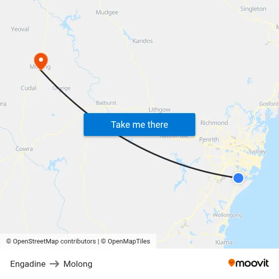 Engadine to Molong map