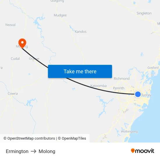 Ermington to Molong map