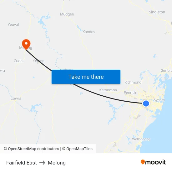 Fairfield East to Molong map