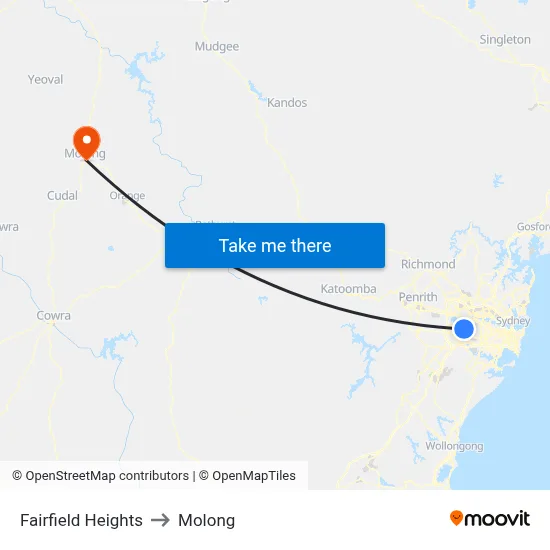 Fairfield Heights to Molong map