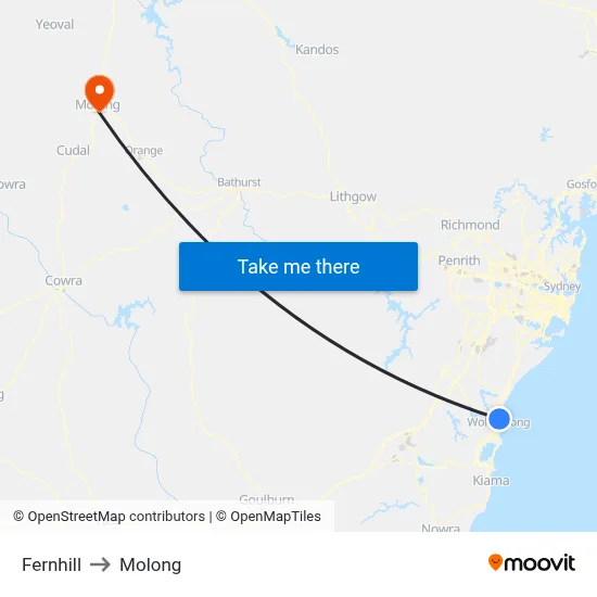 Fernhill to Molong map