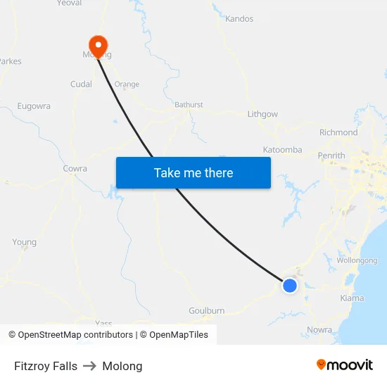 Fitzroy Falls to Molong map