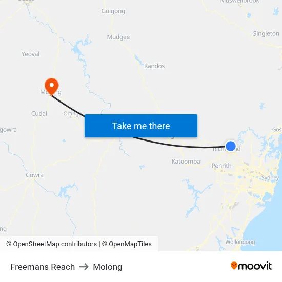 Freemans Reach to Molong map