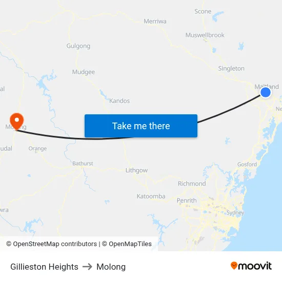 Gillieston Heights to Molong map